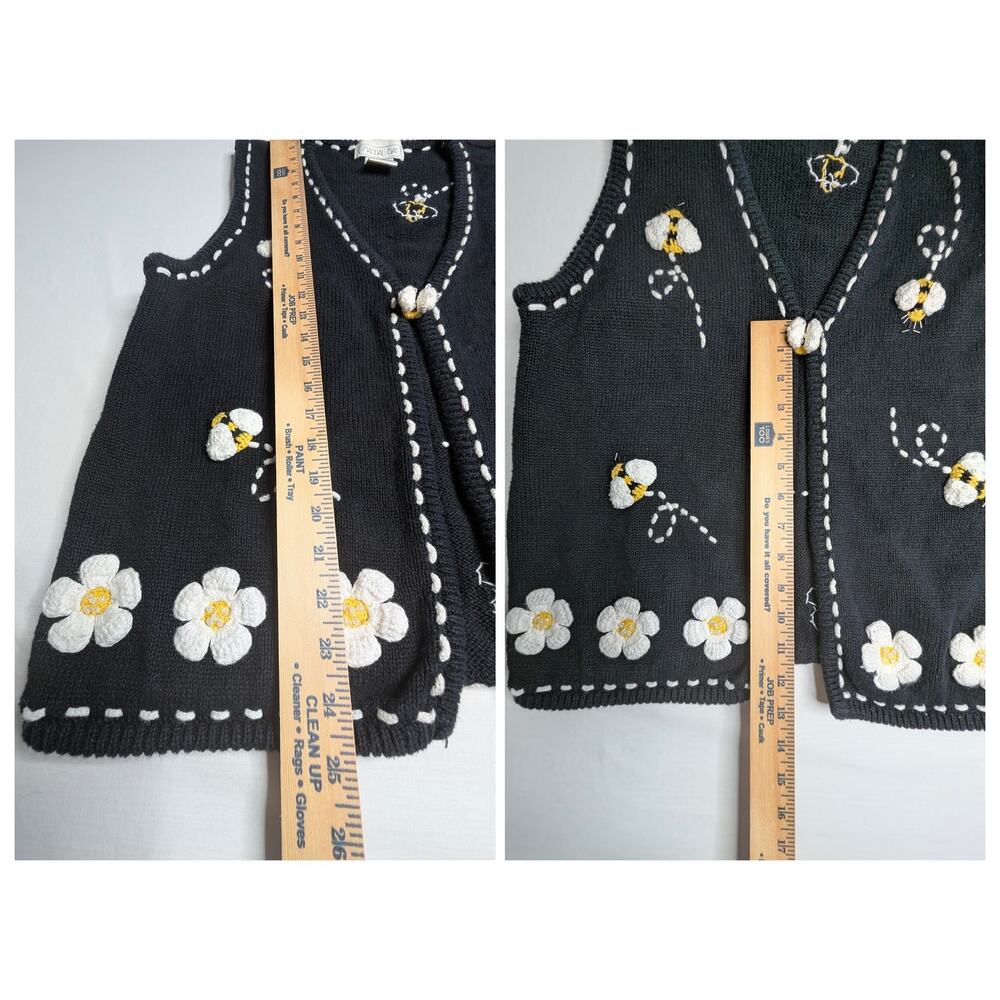 Mandal Bay Vintage 90s Knit Vest Lrg Cottagecore Beaded Bumble Bee Daisy Floral - Picture 10 of 12